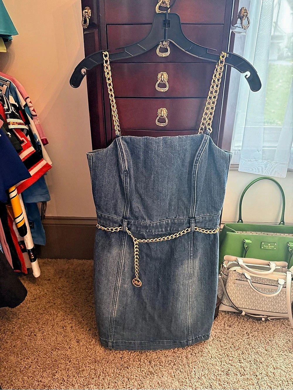 Michael Kors Denim Chain Strap Mini Dress Size 4 Like New